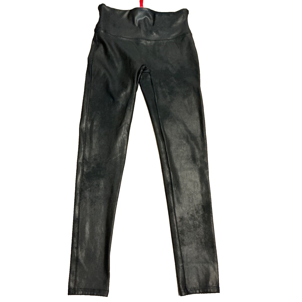 SPANX Leggings Women Medium Black Faux Leather Stretch Sexy Pants